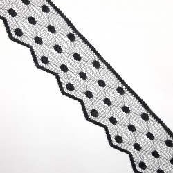 Encaje nylon negro con lunares decorativos de 5,5 cms