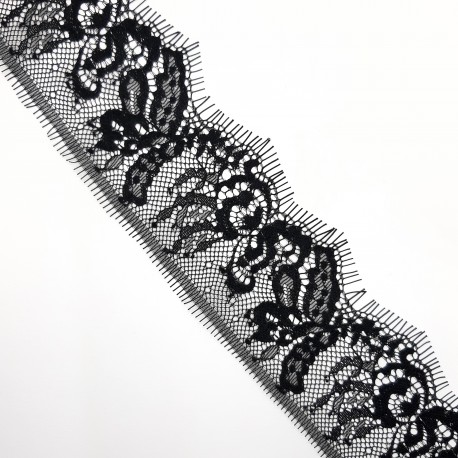 Encaje nylon de color negro con puntas decorativas de 6 cms