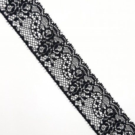 Encaje nylon negro de 3 cms con flores decorativas especial ceremonias. 