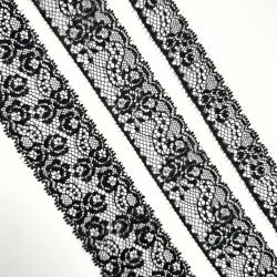 Juego entredos y encajes nylon color negro con flores decorativas especial ceremonias