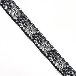 Juego entredos y encajes nylon color negro con flores decorativas especial ceremonias 2