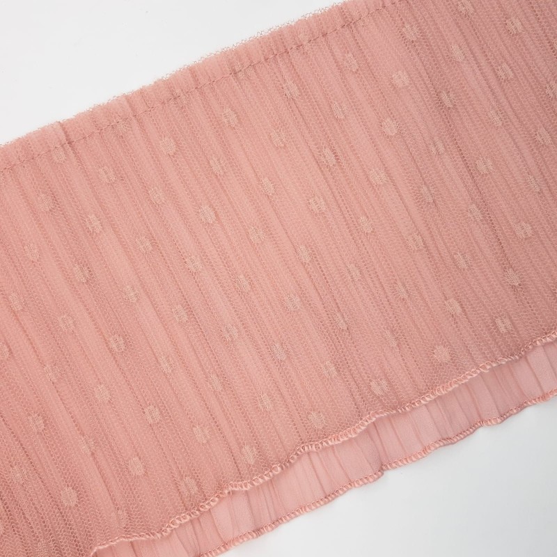 Volante plisado maquillaje con tul y con topos decorativos de 13 cms. Ideal para remates y dar volumen en prendas y complementos