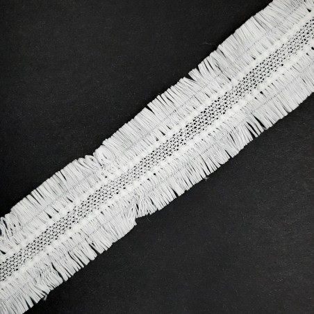 Galón flecos rayón 3,5 cms de color blanco.