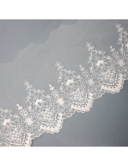 Encaje tul bordado blanco roto 13 cms especial ceremonias