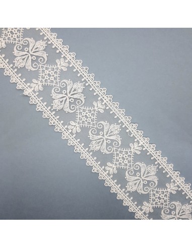 Encaje Guipur Bordado en Tul Marfil 6,5 cms Mercería Alfambra