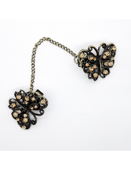 Broche pinza de mariposas con cristal decorativo