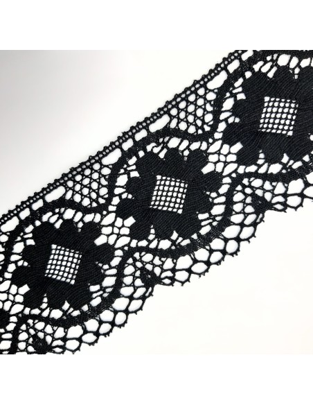 Encaje de bolillo flor 10 cms color negro