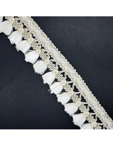 Fleco pasamanería con borlas marfil 4 cms