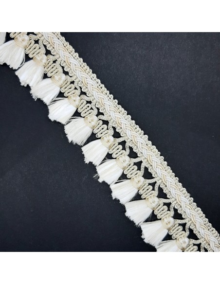 Fleco pasamanería con borlas marfil 4 cms