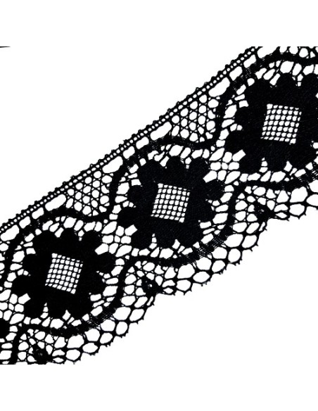 Encaje de bolillo flor 10 cms color negro