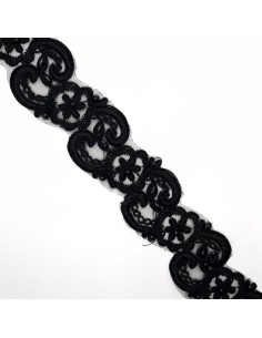 Galón bordado negro con perlas decorativas 4,5 cms