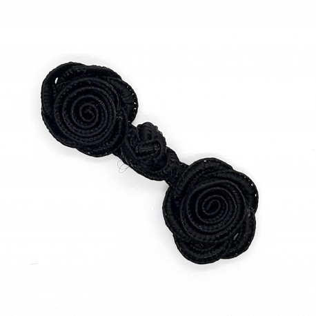 Broche cierre alamar pasamanería negro de flores decorativas