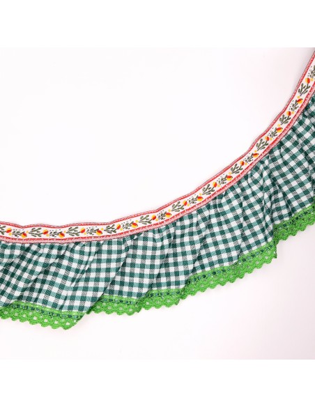 Volante con cuadros vichy fruncido de color verde 5 cms