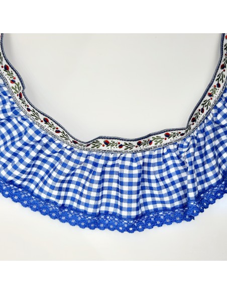 Volante con cuadros vichy fruncido de color azulón 5 cms