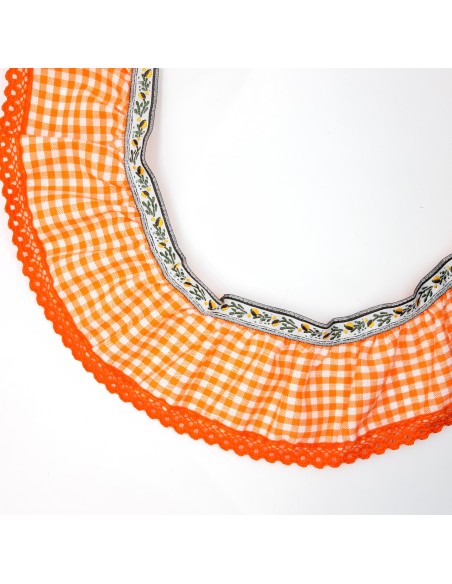 Volante con cuadros vichy fruncido de color naranja 5 cms