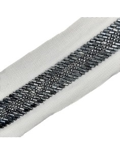 Galón con abalorios de rocalla y canutillo de color azul marino de 2 cms