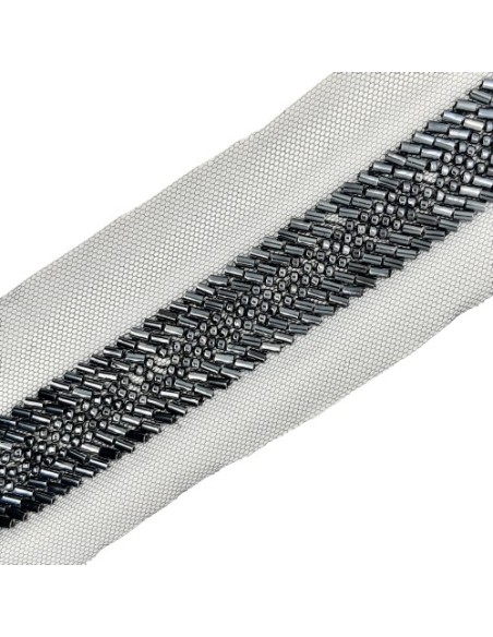 Galón con abalorios de rocalla y canutillo de color azul marino de 2 cms