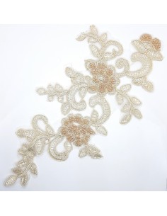 Aplique bordado metalizado con rocalla color oro de 10 x 25 cms 2