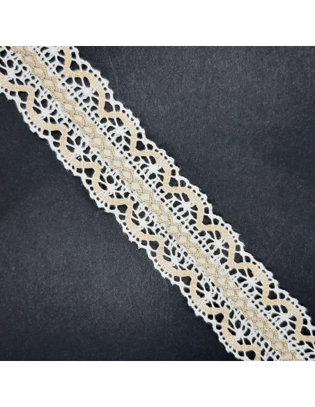 Entredos encaje de bolillo 3,5 cms bicolor marfil y camel