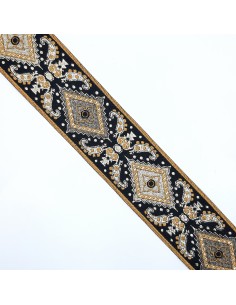 Galón metalizado negro con bordado dorado de 4 cms
