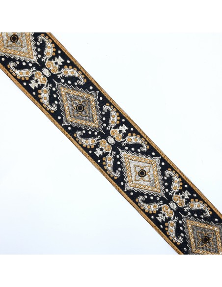 Galón metalizado negro con bordado dorado de 4 cms