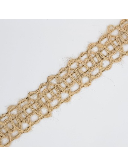 Pasamanería yute tejido rústico de saco 2 cms con círculos
