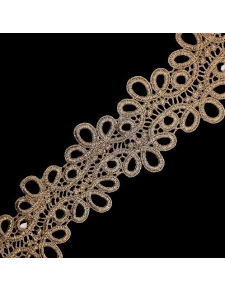 Entredos encaje metalizado guipur calado color dorado de 6,5 cms