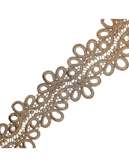 Entredos encaje metalizado guipur calado color dorado de 6,5 cms