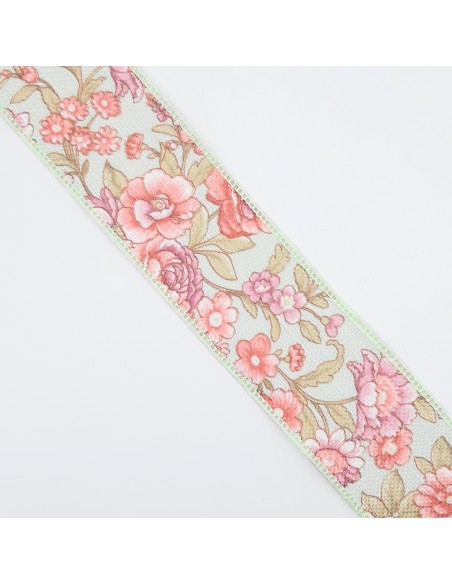 Cinta estampado de flores símil lino de 4 cms