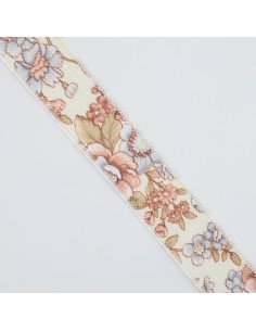 Cinta estampada de flores símil lino de 2,5 cms