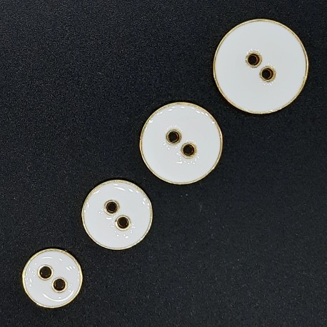 Botón blanco esmaltado con filo dorado metálico 