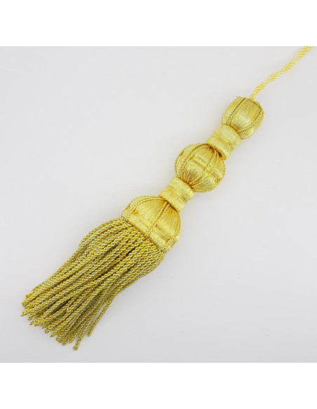 Borla dorada metalizada con fleco rapacejo de 16 cms