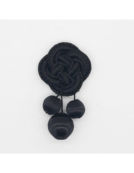 Aplicación pasamanería negra con 3 bolas decorativas