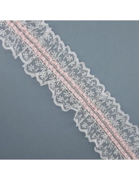 Encaje elástico rizado con lazo rosa especial para ligas de novias