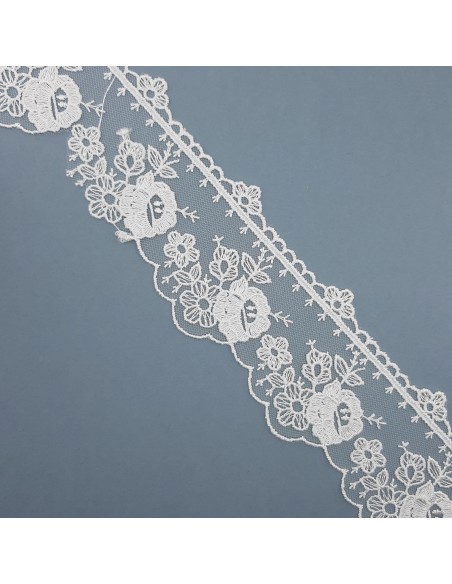 Encaje tul bordado blanco con remate de 5,5 cms