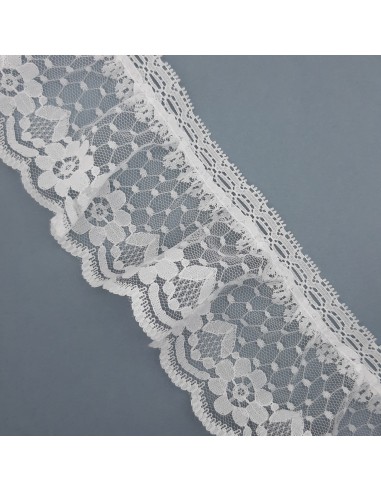 Encaje nylon rizado con pasacinta 8 cms de color blanco