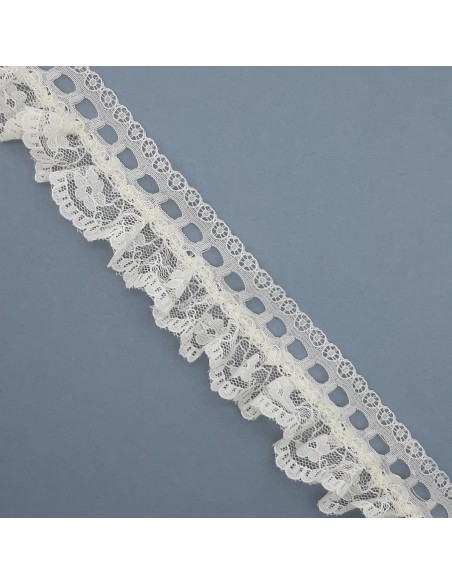 Encaje nylon rizado beige con pasacinta 35 mm