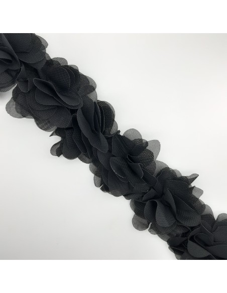 Tira flores organdí negro