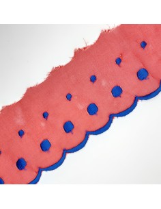 Tira bordada de organza con bordado y remate en seda color rojo y negro 2