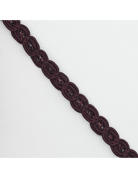 Galón pasamanería con ondas y brillo lurex de 7 mm y color granate
