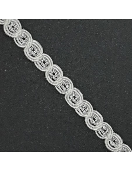 Galón pasamanería con ondas y brillo lurex de 7 mm y color blanco