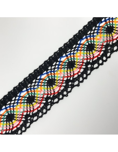 Puntilla encaje de bolillo negro multicolor 5,5 cms