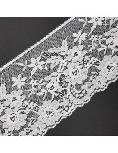 Puntilla encaje nylon floral blanco de 13 cms