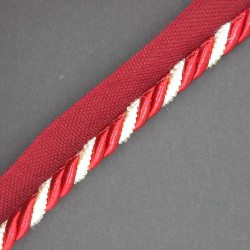 Cordón trenzado con pestaña de 1 cm color marfil y burdeos 