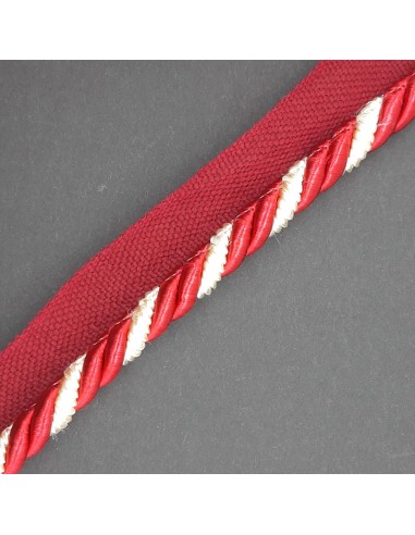 Cordón trenzado con pestaña de 1 cm color marfil y burdeos 