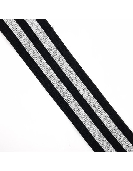 Cinta elástica de  rayas plateadas 4 cms