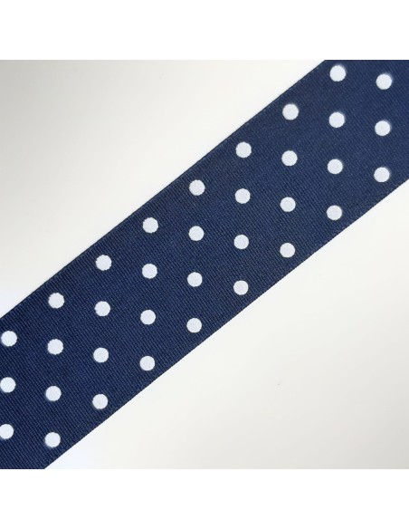 Cinta tafetán azul marino lunares blanco 
