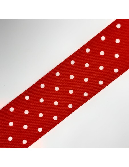 Cinta tafetán rojo lunares blanco 