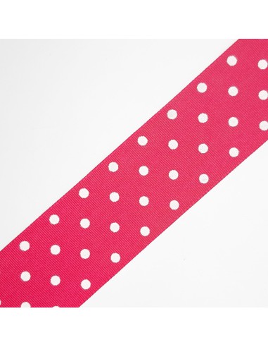 Cinta tafetán fucsia lunares blanco 