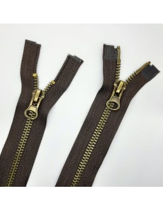 Cremallera reversible separador metálica doble cursor marrón